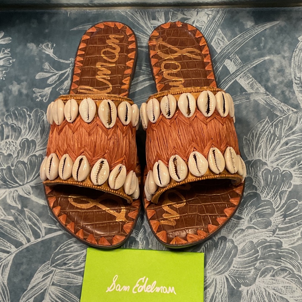 Sam Edelman Gale Raffia Shell Slide Sandals - Picture 3 of 7